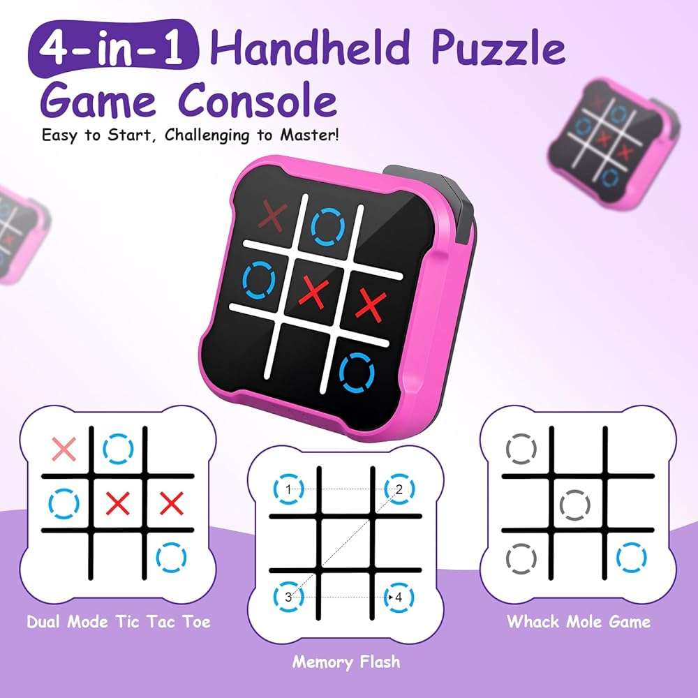 Tic Tac Toe, 4 in 1 Handheld Educational Game Machine, Electronic Tic Tac Toe Game for Education and Memory Growth, Home, Toy Board Game for Kids and Adults (Purple) - Image 3