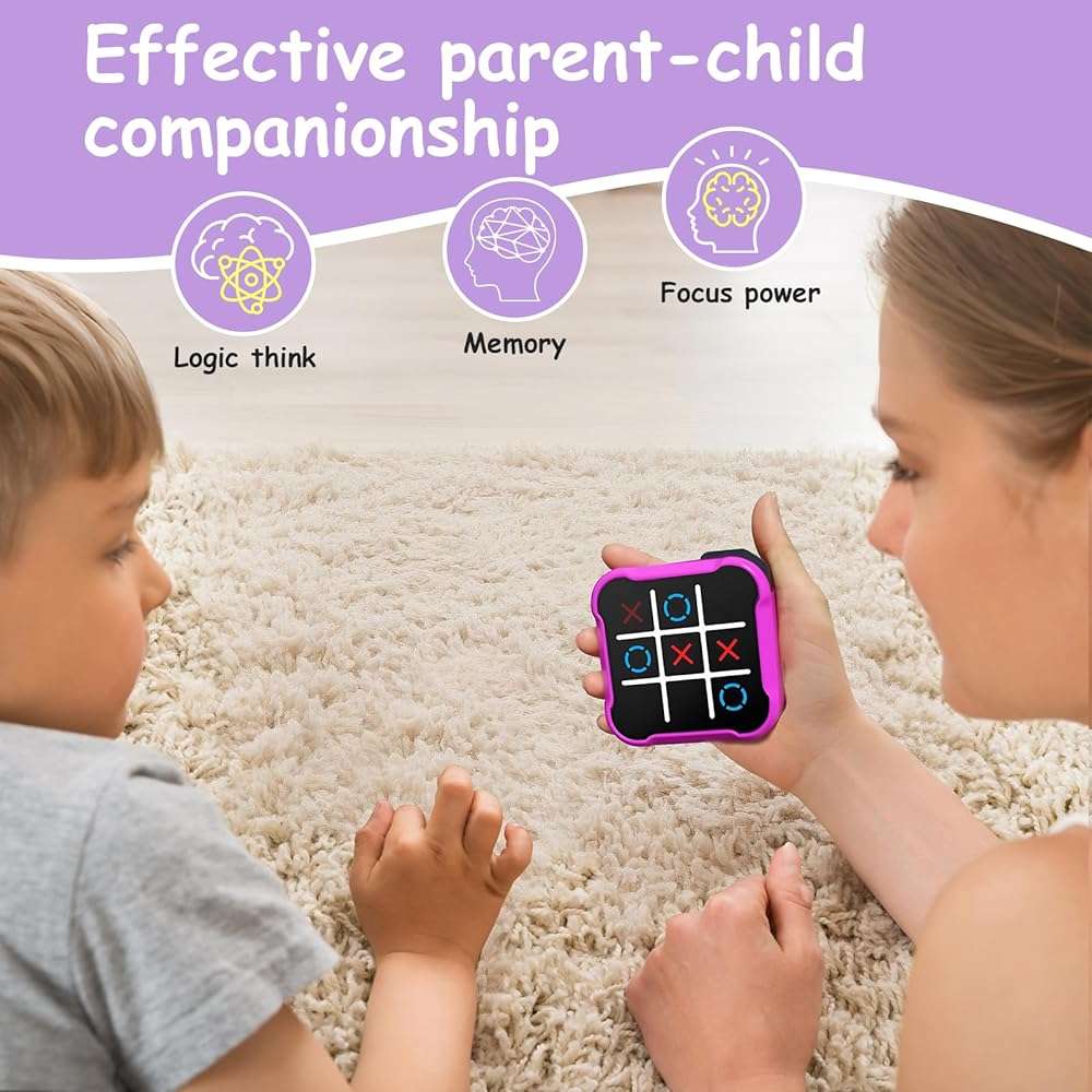 Tic Tac Toe, 4 in 1 Handheld Educational Game Machine, Electronic Tic Tac Toe Game for Education and Memory Growth, Home, Toy Board Game for Kids and Adults (Purple) - Image 4
