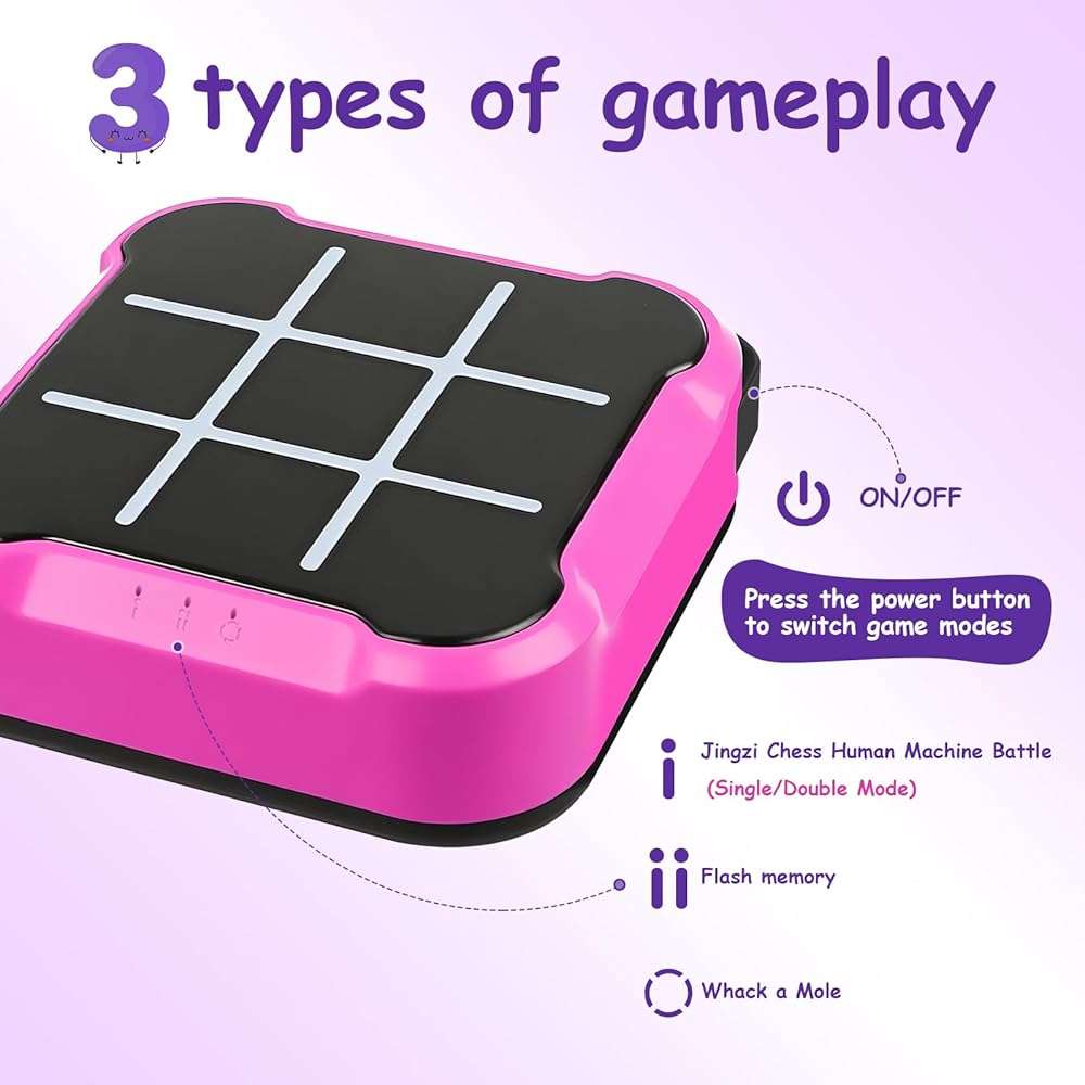 Tic Tac Toe, 4 in 1 Handheld Educational Game Machine, Electronic Tic Tac Toe Game for Education and Memory Growth, Home, Toy Board Game for Kids and Adults (Purple) - Image 5