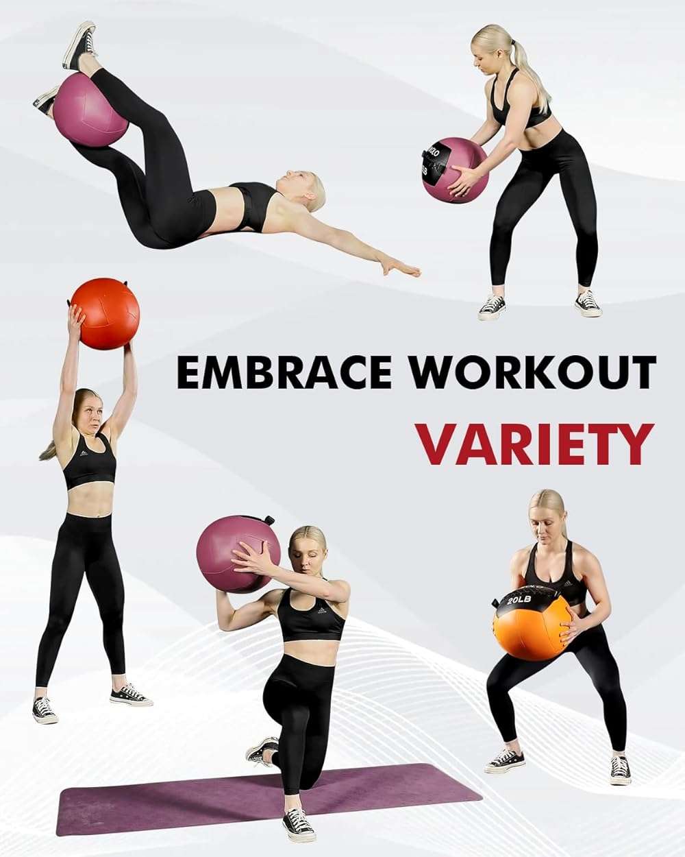 Mikolo Medicine Ball, Wall Ball,Soft Medicine Ball Set,Slam Ball for Core Training, Strength Workouts -Multi-Weight 10lbs 20lbs Exercise Balls for Home Gym, Functional Fitness (10/15/20/25LB) - Image 5