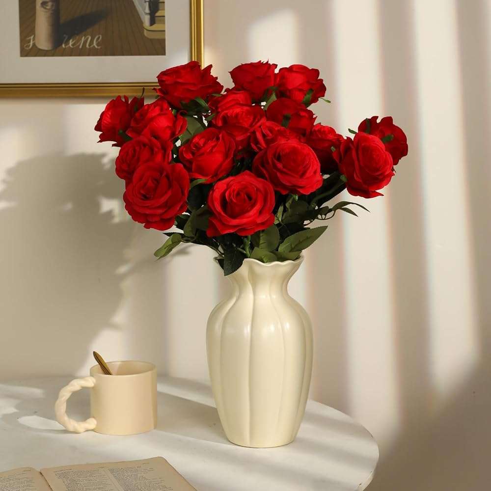 Nubry 24pcs Artificial Red Roses, Fake Silk Roses Flower with Long Stems, Realistic Flowers for Bridal Wedding Party Table Centerpiece Home Decor - Image 2