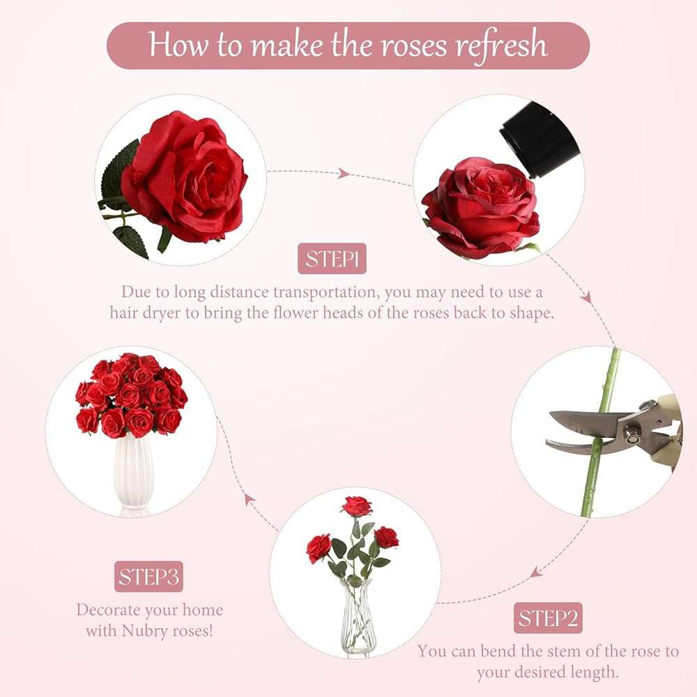 Nubry 24pcs Artificial Red Roses, Fake Silk Roses Flower with Long Stems, Realistic Flowers for Bridal Wedding Party Table Centerpiece Home Decor - Image 8