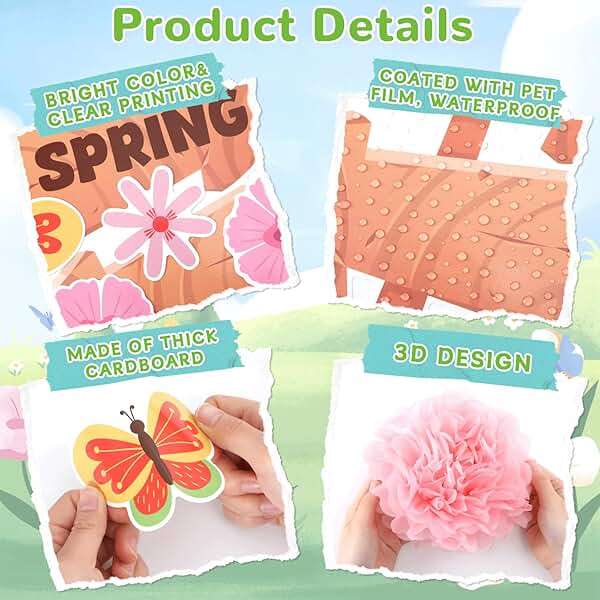 Naozinebi April Showers Bring May Flowers Bulletin Board with 3D Tissue Paper Pompoms Summer Floral Classroom Decoration Umbrella Clouds Flower Cutouts for Window Home Class School Nursery Supplies - Image 3