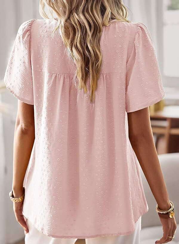 Falechay Womens Summer Tops Crewneck Short Sleeve Shirts Casual Chiffon Blouses Flowy Lace Hem Boho Clothing Trendy 2026 - Image 3