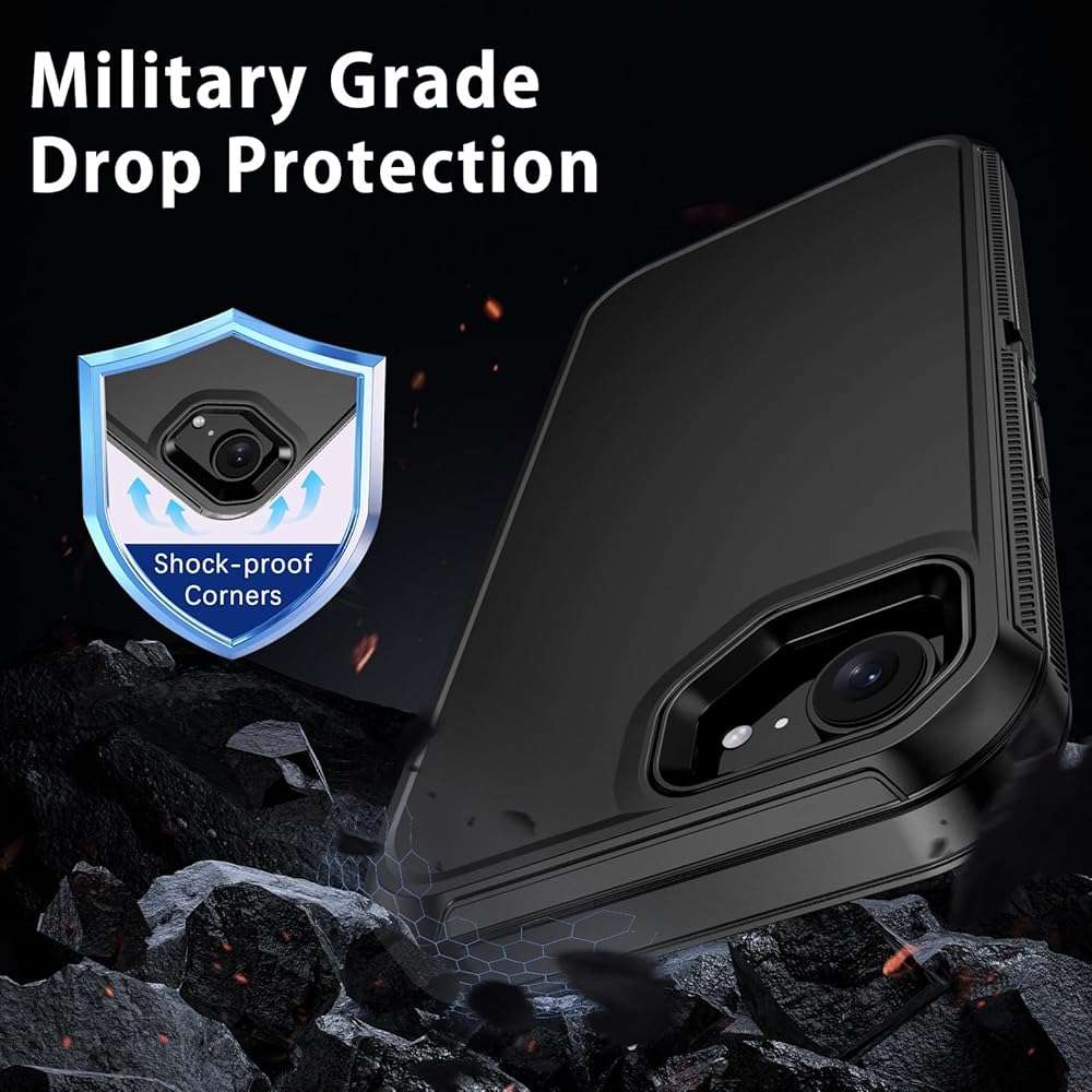 DUEDUE for iPhone 17E/16E Case with Belt Clip Holster, Military Grade Shockproof 3-Layer Heavy Duty Cover Full Body Protective Rugged Phone Cases for Apple iPhone 17E/16E 6.1", Black - Image 4