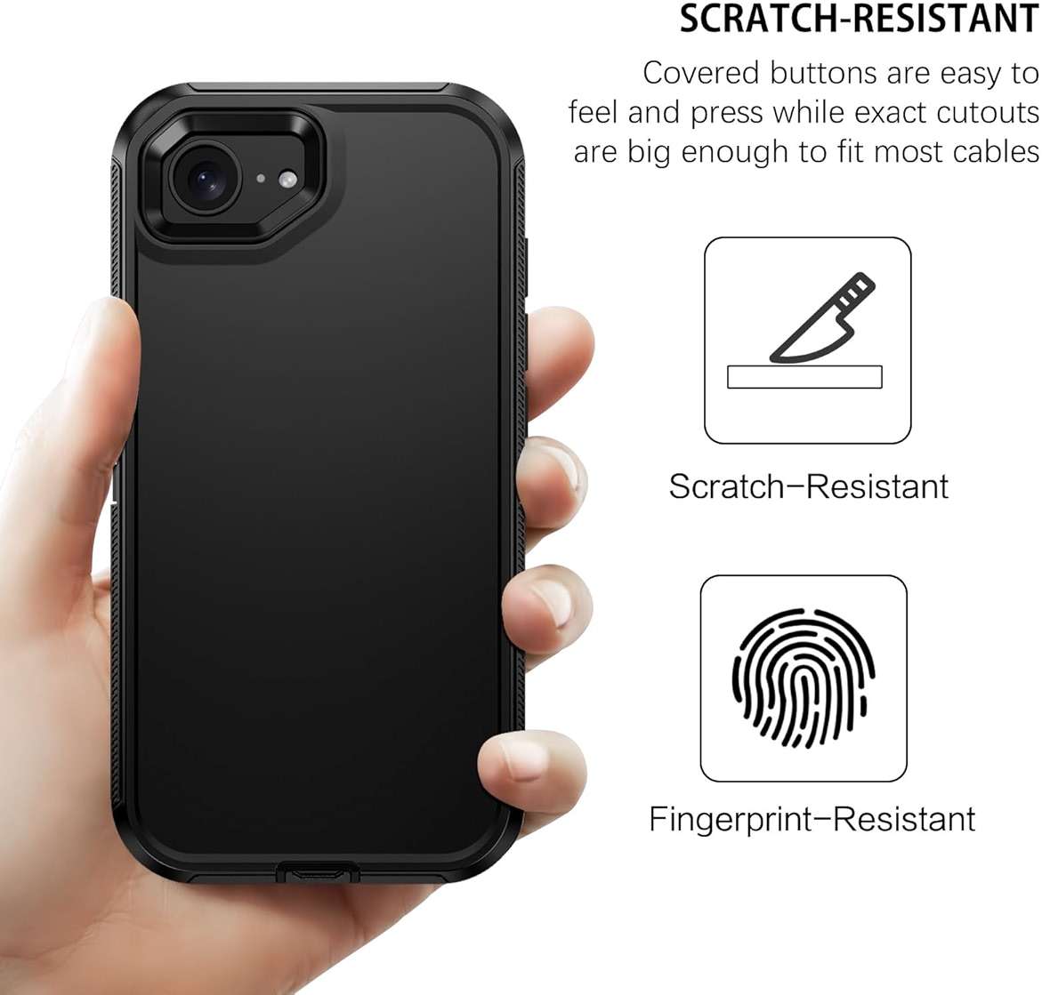 DUEDUE for iPhone 17E/16E Case with Belt Clip Holster, Military Grade Shockproof 3-Layer Heavy Duty Cover Full Body Protective Rugged Phone Cases for Apple iPhone 17E/16E 6.1", Black - Image 5