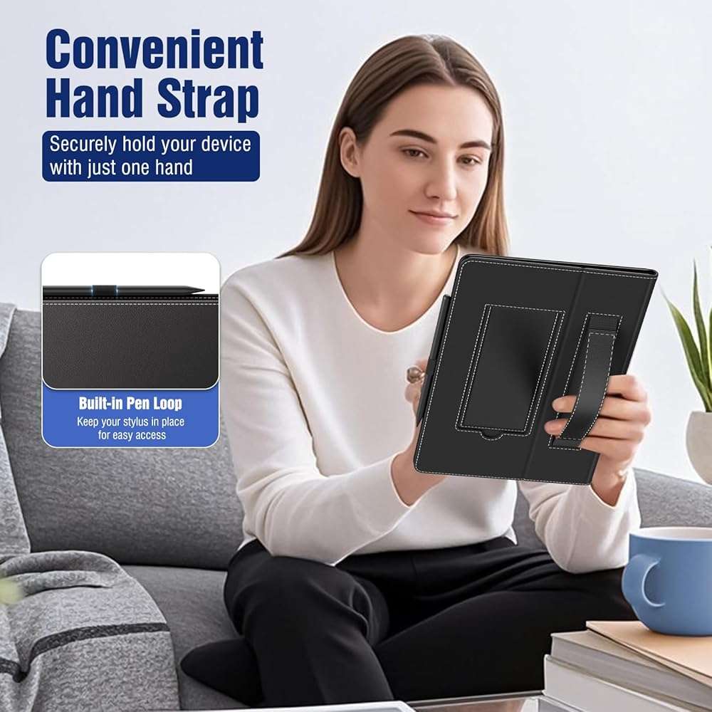TiMOVO Universal Case for 10.1 Inch Android Tablet with Pen Loop, Lightweight Folding Stand Cover with Hand Strap for All 9.6"-11" Touchscreen Tablet, Black - Image 3