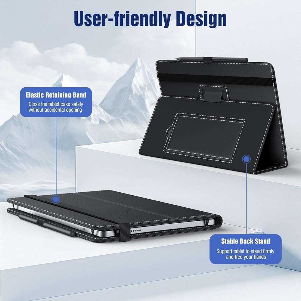TiMOVO Universal Case for 10.1 Inch Android Tablet with Pen Loop, Lightweight Folding Stand Cover with Hand Strap for All 9.6"-11" Touchscreen Tablet, Black - Image 4