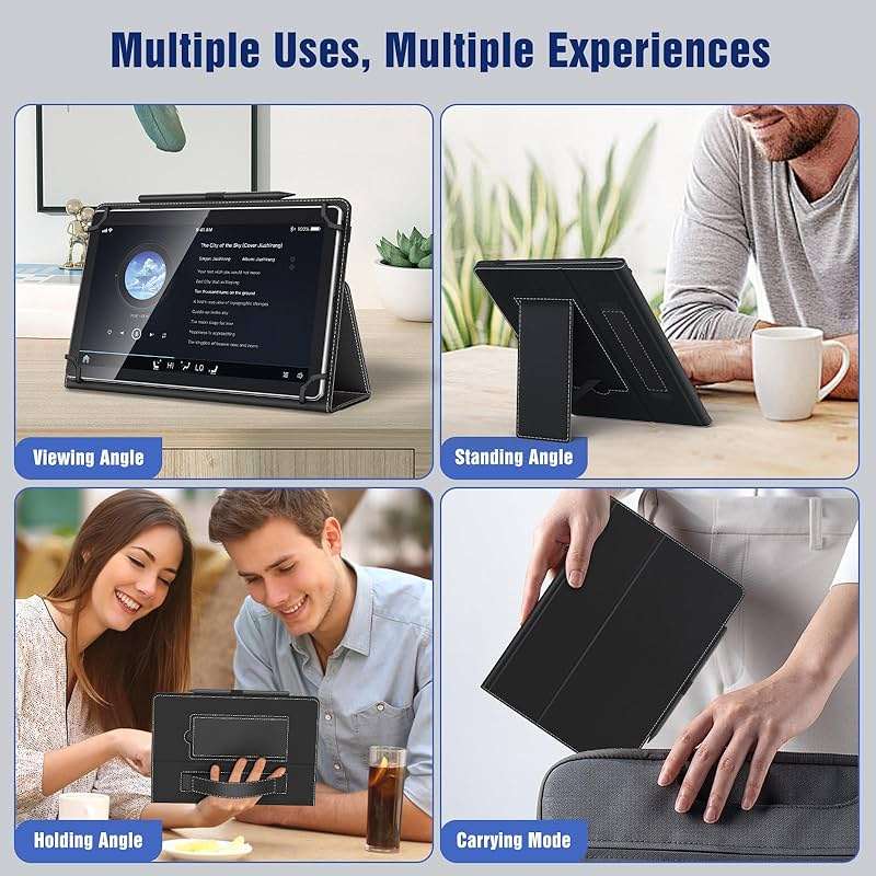 TiMOVO Universal Case for 10.1 Inch Android Tablet with Pen Loop, Lightweight Folding Stand Cover with Hand Strap for All 9.6"-11" Touchscreen Tablet, Black - Image 7