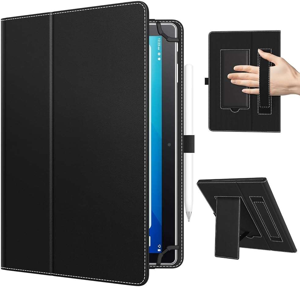TiMOVO Universal Case for 10.1 Inch Android Tablet with Pen Loop, Lightweight Folding Stand Cover with Hand Strap for All 9.6"-11" Touchscreen Tablet, Black - Image 8