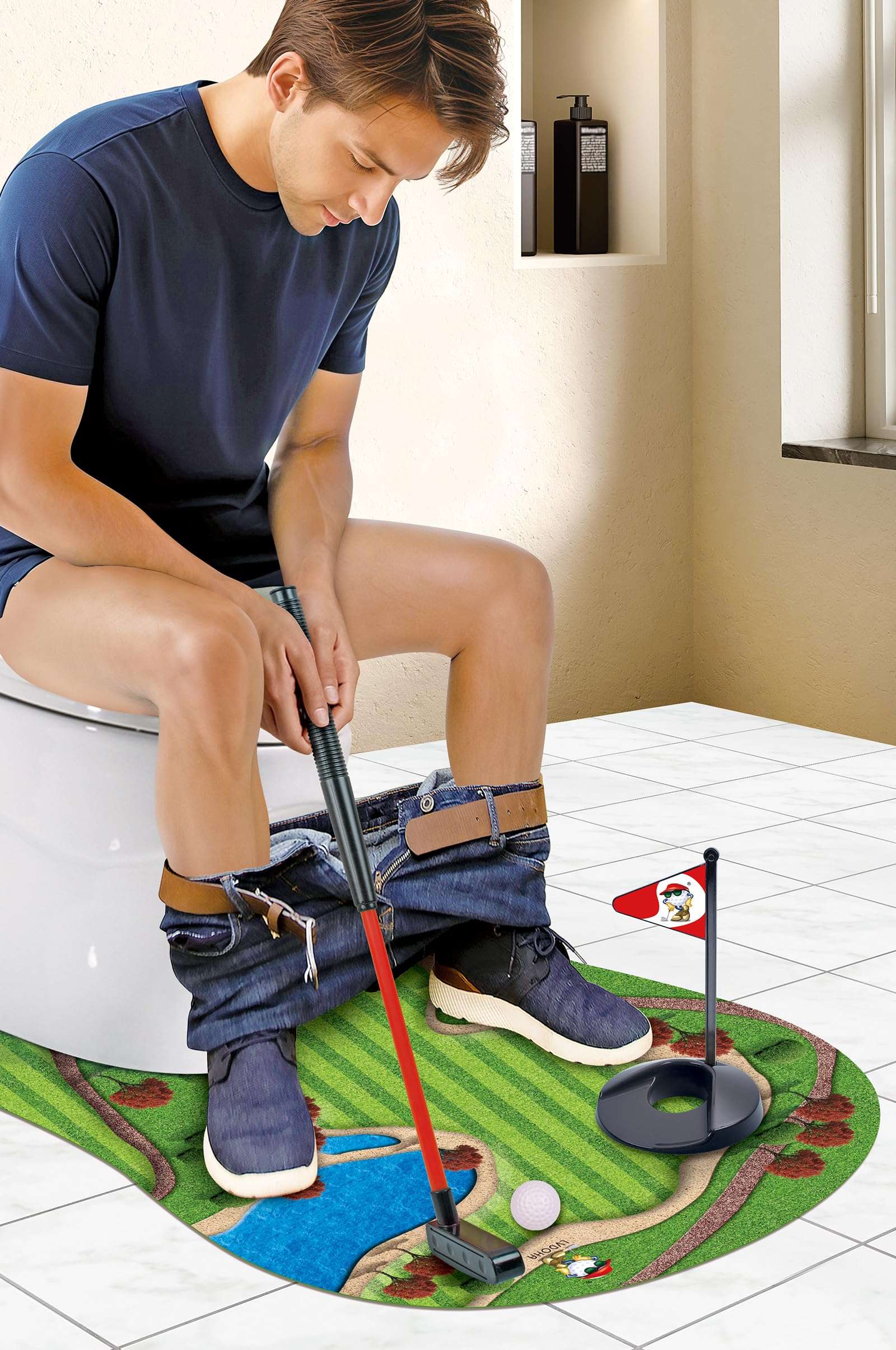 GOODLYSPORTS Toilet Golf, Mini Golf Game - Gag Gifts Funny Adult - Dad Gifts from Daughter, Funny Gift for Men, Adults, Boyfriend, Golfers, Birthday, Christmas - White Elephant Gifts for Adults - Image 1