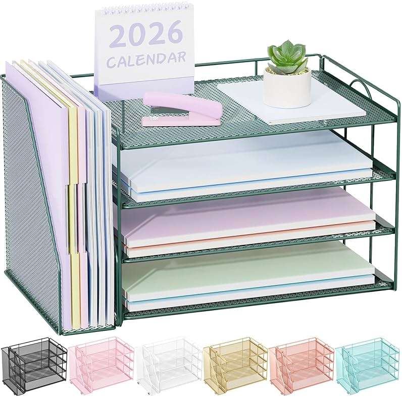 Spacrea Paper Organizer, Desk Organizers and Accessories for Desk with File organizer, Desk Accessories & Workspace Organizers for Catalog & Reference Racks (Dark Green) - Image 1