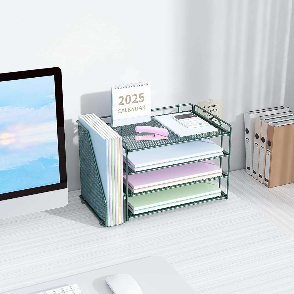 Spacrea Paper Organizer, Desk Organizers and Accessories for Desk with File organizer, Desk Accessories & Workspace Organizers for Catalog & Reference Racks (Dark Green) - Image 2