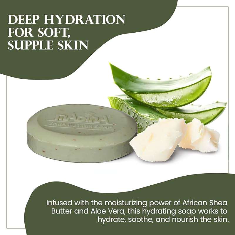 Madina African Black Soap Bar – Shea Butter, Aloe Vera, Moisturizing, Gentle Exfoliating, 100% Vegetable-Based, For All Skin Types, Face & Body Cleanser, 6 Pack (3.5 oz Each) - Image 4