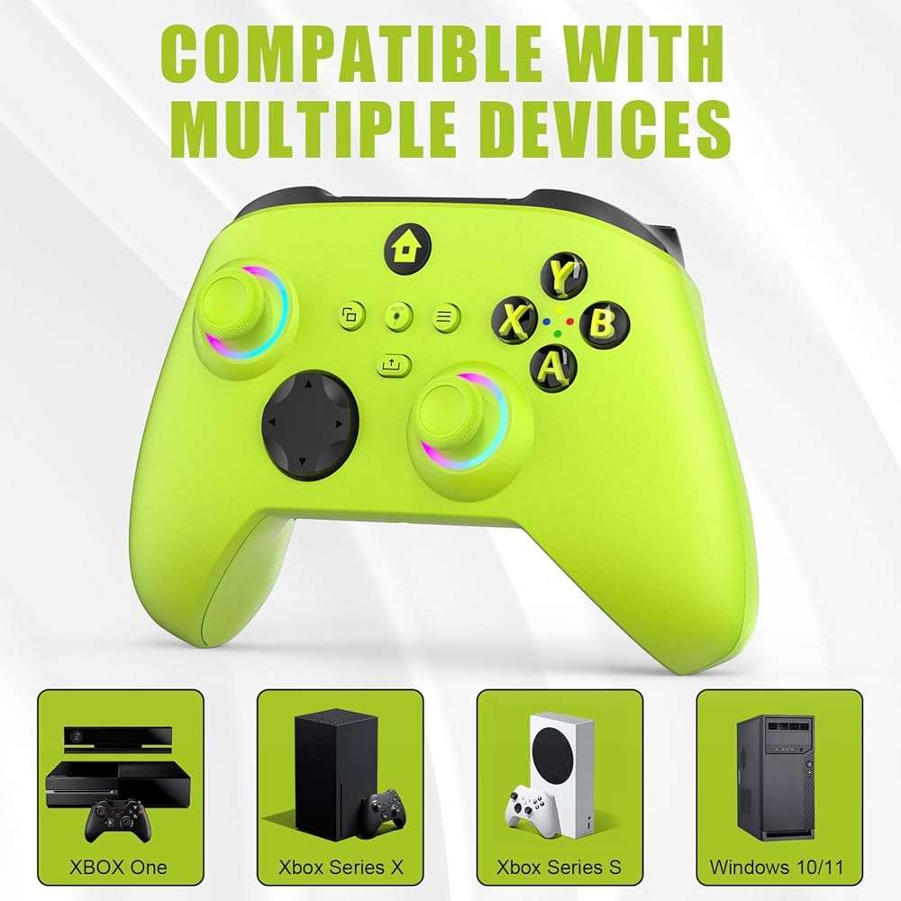 W&O Wireless Controller for With Xbox One, Xbox Series X/S, Xbox One X/S, PC, With RGB LED Light, Mappable Buttons, With 2.4GHZ Wireless Adapter Gamepad (Electric Volt) - Image 7
