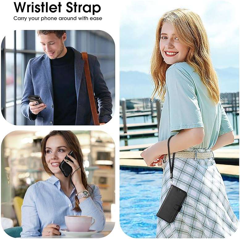 Arae Compatible with iPhone 17e/16e Case Wallet with Card Holder,Wristlet Strap Wallet Flip Cover for iPhone 17e/16e 6.1 inch Men/Women, RFID Blocking, Kickstand,Litchi Black - Image 5