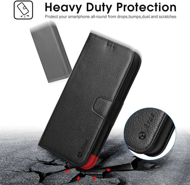 Arae Compatible with iPhone 17e/16e Case Wallet with Card Holder,Wristlet Strap Wallet Flip Cover for iPhone 17e/16e 6.1 inch Men/Women, RFID Blocking, Kickstand,Litchi Black - Image 7