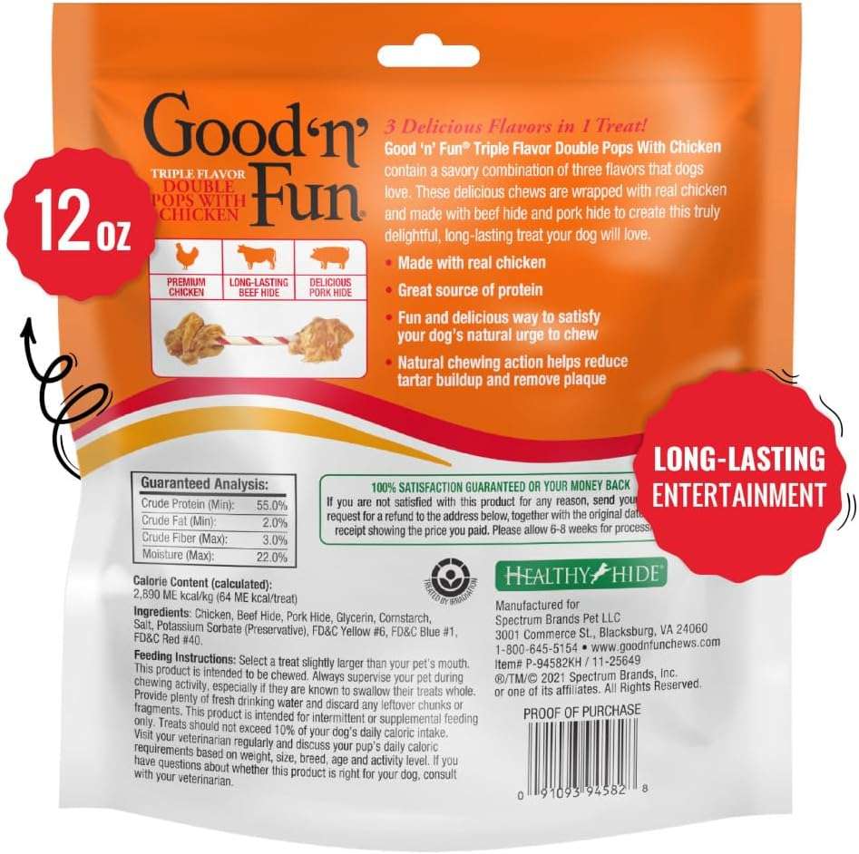 GOOD 'N' FUN Triple Flavor Double Pops Treats for Dogs, Long-Lasting Chews Made with Real Chicken, Beef Hide and Pork Hide, 12 oz - Image 2