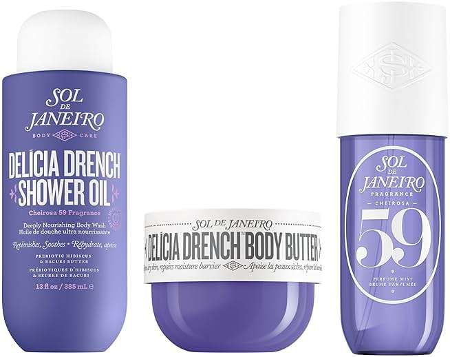 Sol de Janeiro Deeply Moisturizing Nighttime Body Care Routine for Dry Skin - Delicia Drench Shower Oil, Delicia Drench Body Butter, & Vanilla Cheirosa 59 Perfume Mist - Image 1