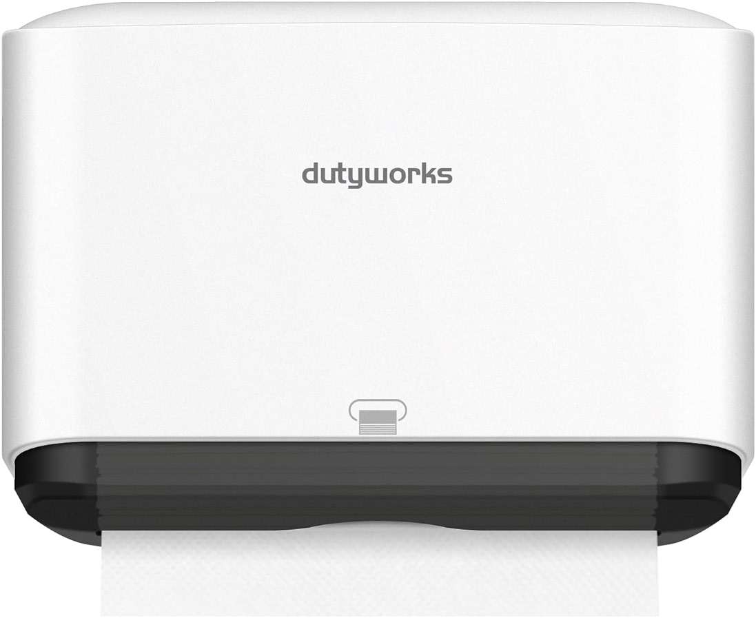 DUTYWORKS Paper Towel Dispenser Wall Mount, Multifold Paper Towel Holder Adhesive Hand Towel Dispenser for Bathroom Kitchen Commercial, White - Image 1