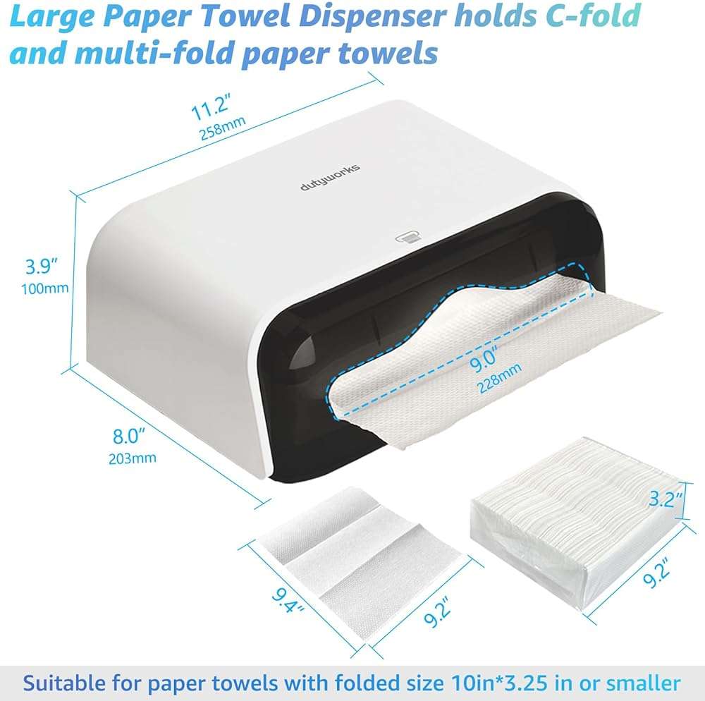 DUTYWORKS Paper Towel Dispenser Wall Mount, Multifold Paper Towel Holder Adhesive Hand Towel Dispenser for Bathroom Kitchen Commercial, White - Image 2