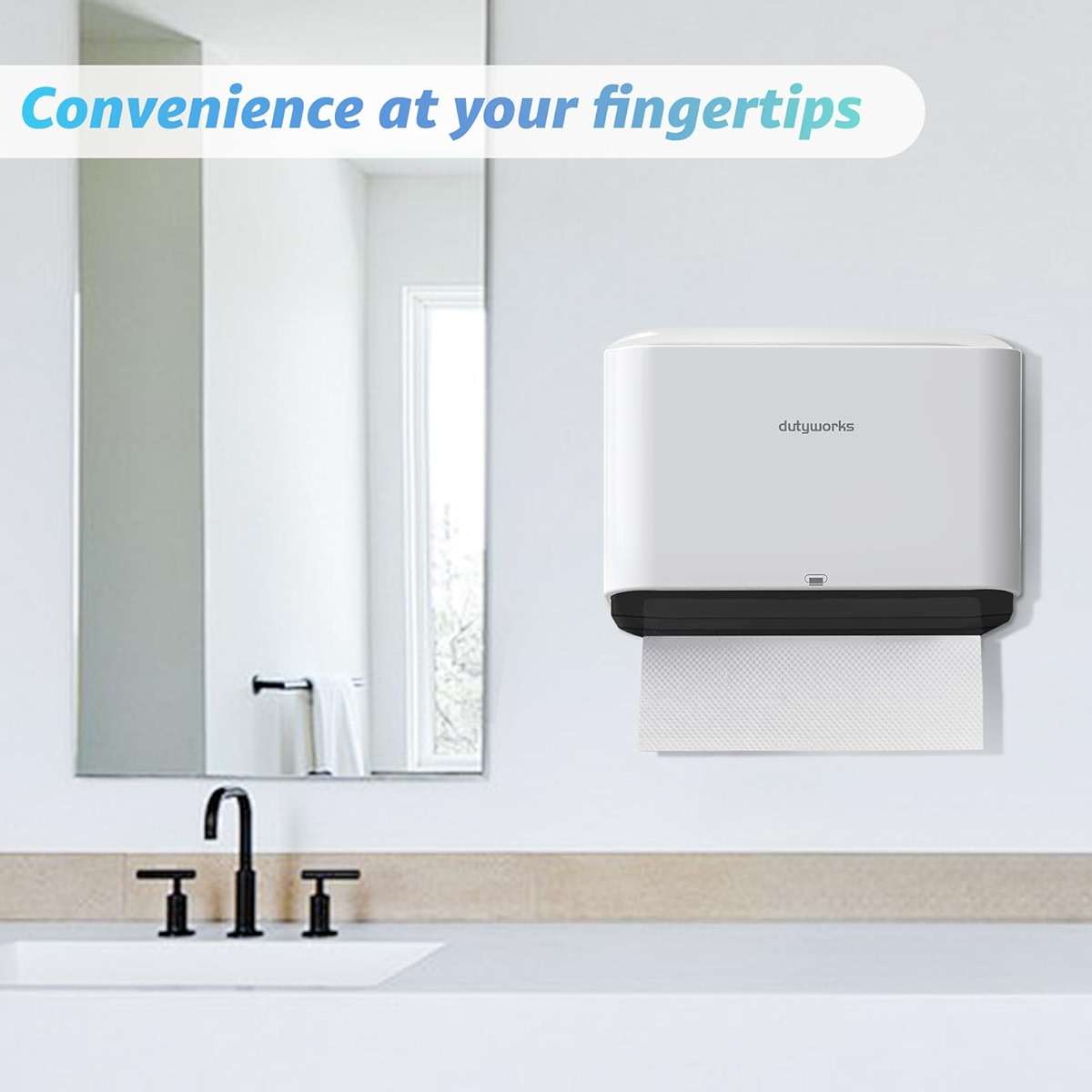 DUTYWORKS Paper Towel Dispenser Wall Mount, Multifold Paper Towel Holder Adhesive Hand Towel Dispenser for Bathroom Kitchen Commercial, White - Image 3