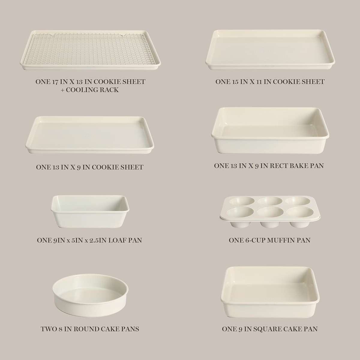 Martha Stewart Gallen 10 Piece Baking Pans Ceramic PFA Free Non Toxic Non Stick Bakeware Set - Linen White - Image 4