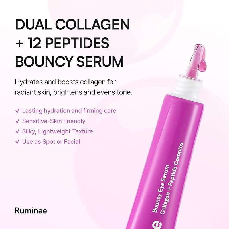 Ruminae Bouncy Eye Serum with 12 Peptides + Collagen, Cooling Jelly Texture for Puffy Eyes, Dark Circles & Hydration, Fragrance Free Korean Skincare, 30ml - Image 2