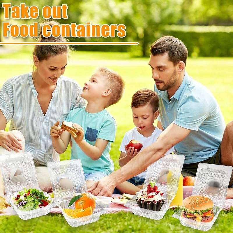 Jgalnim 100 Pack Clear Plastic Square Hinged Food Clamshell Container,Disposable To Go Cake Slice Container,Clear Plastic Clamshell Food Containers for Cookies, Desserts, Fruits, Salads, Sandwiches - Image 2