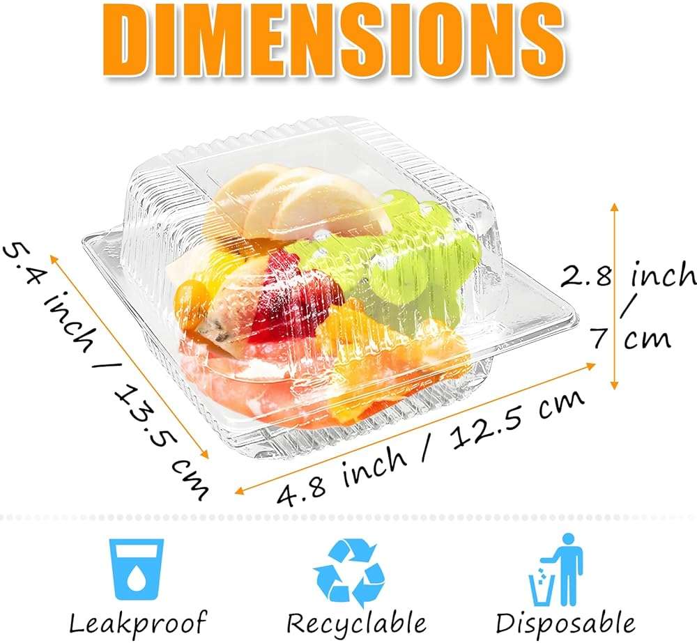 Jgalnim 100 Pack Clear Plastic Square Hinged Food Clamshell Container,Disposable To Go Cake Slice Container,Clear Plastic Clamshell Food Containers for Cookies, Desserts, Fruits, Salads, Sandwiches - Image 3