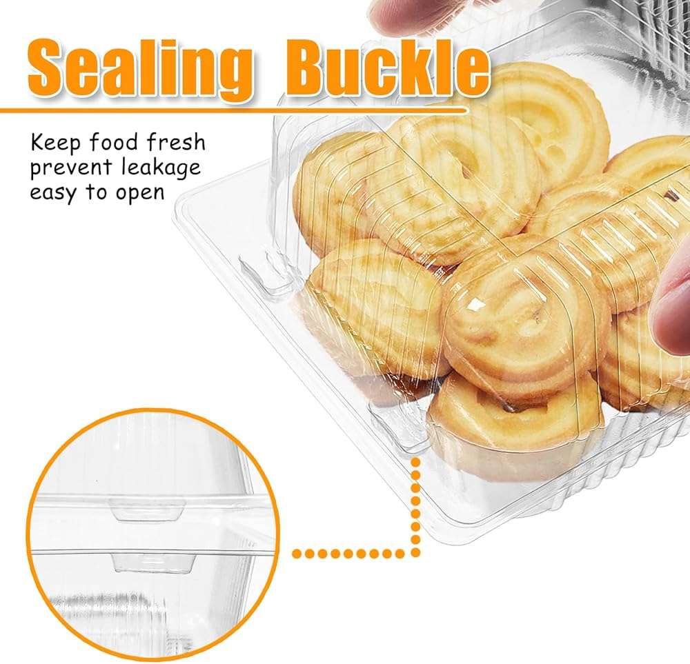 Jgalnim 100 Pack Clear Plastic Square Hinged Food Clamshell Container,Disposable To Go Cake Slice Container,Clear Plastic Clamshell Food Containers for Cookies, Desserts, Fruits, Salads, Sandwiches - Image 6