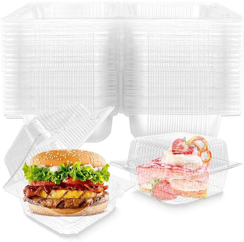 Jgalnim 50 Pack Clear Plastic ClamShell Food Containers, Square Cake Slice Clear Containers with Hinged Lids, Disposable To Go bento cake Boxes for Pastry,Salad,Dessert,Sandwiches,Fruit - Image 1