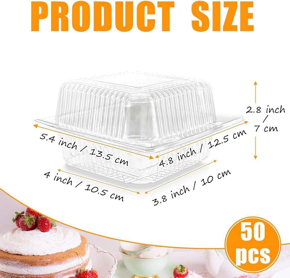 Jgalnim 50 Pack Clear Plastic ClamShell Food Containers, Square Cake Slice Clear Containers with Hinged Lids, Disposable To Go bento cake Boxes for Pastry,Salad,Dessert,Sandwiches,Fruit - Image 3