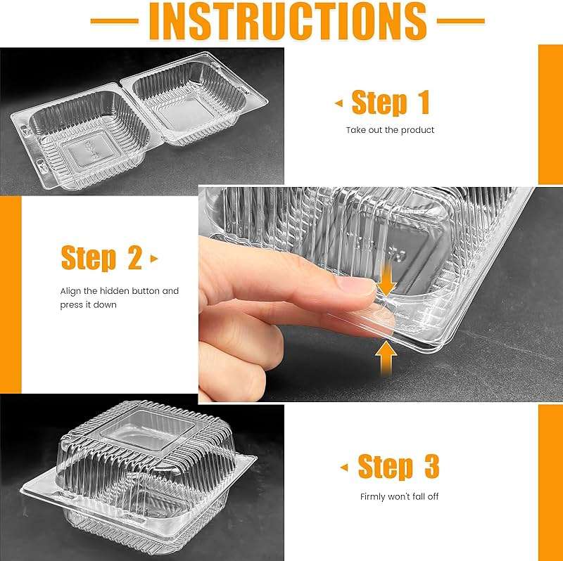 Jgalnim 50 Pack Clear Plastic ClamShell Food Containers, Square Cake Slice Clear Containers with Hinged Lids, Disposable To Go bento cake Boxes for Pastry,Salad,Dessert,Sandwiches,Fruit - Image 4