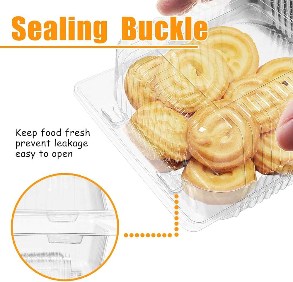 Jgalnim 50 Pack Clear Plastic ClamShell Food Containers, Square Cake Slice Clear Containers with Hinged Lids, Disposable To Go bento cake Boxes for Pastry,Salad,Dessert,Sandwiches,Fruit - Image 5