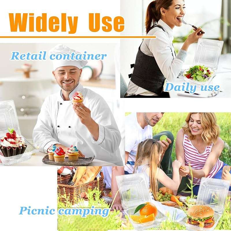 Jgalnim 50 Pack Clear Plastic ClamShell Food Containers, Square Cake Slice Clear Containers with Hinged Lids, Disposable To Go bento cake Boxes for Pastry,Salad,Dessert,Sandwiches,Fruit - Image 6