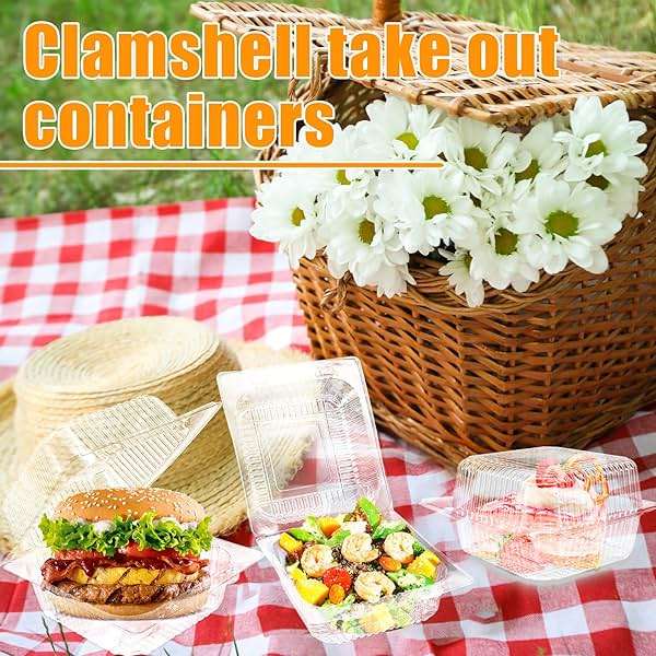 Jgalnim 50 Pack Clear Plastic ClamShell Food Containers, Square Cake Slice Clear Containers with Hinged Lids, Disposable To Go bento cake Boxes for Pastry,Salad,Dessert,Sandwiches,Fruit - Image 7