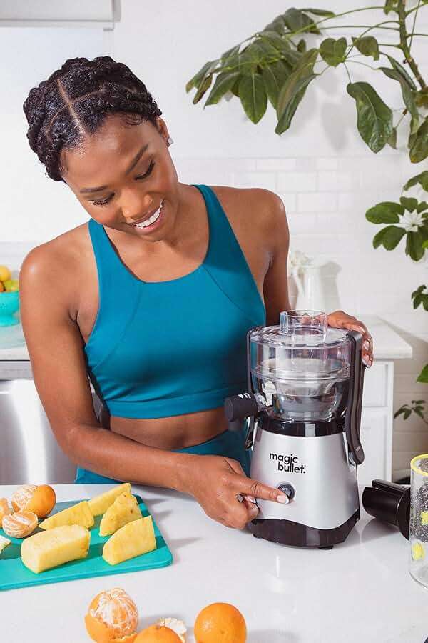 magic bullet Mini Juicer, Countertop Space-Saving, 2" Feed Chute for Fruits and Vegetables, 400W, Compact Design, Black/Silver, MBJ10100 - Image 2