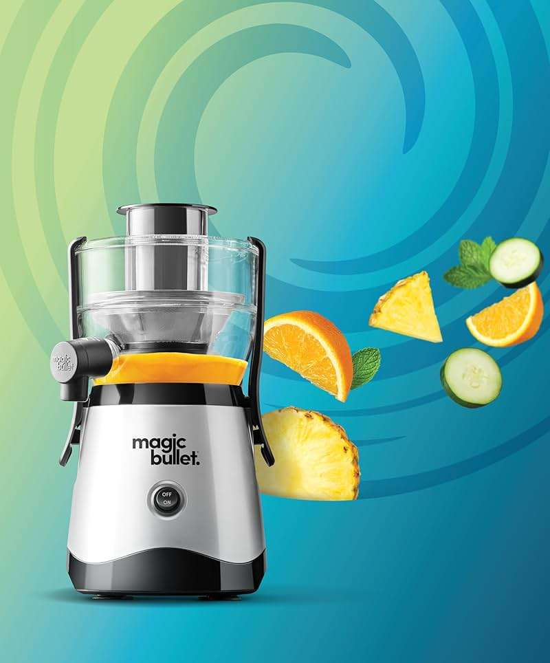 magic bullet Mini Juicer, Countertop Space-Saving, 2" Feed Chute for Fruits and Vegetables, 400W, Compact Design, Black/Silver, MBJ10100 - Image 4