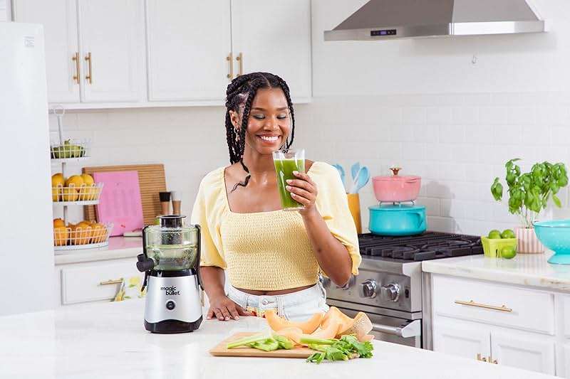 magic bullet Mini Juicer, Countertop Space-Saving, 2" Feed Chute for Fruits and Vegetables, 400W, Compact Design, Black/Silver, MBJ10100 - Image 7