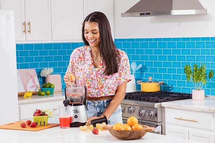 magic bullet Mini Juicer, Countertop Space-Saving, 2" Feed Chute for Fruits and Vegetables, 400W, Compact Design, Black/Silver, MBJ10100 - Image 9