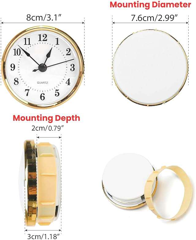 3-1/8 Inch (80 mm) Clock Inserts, Fit 3 Inch (76mm) Hole Diameter, Quartz Clock Movement Mounting Replacement, Retro Arabic Numeral, Gold Rim Skeleton Clock for Wall Bedroom Living Room Home Decor - Image 4