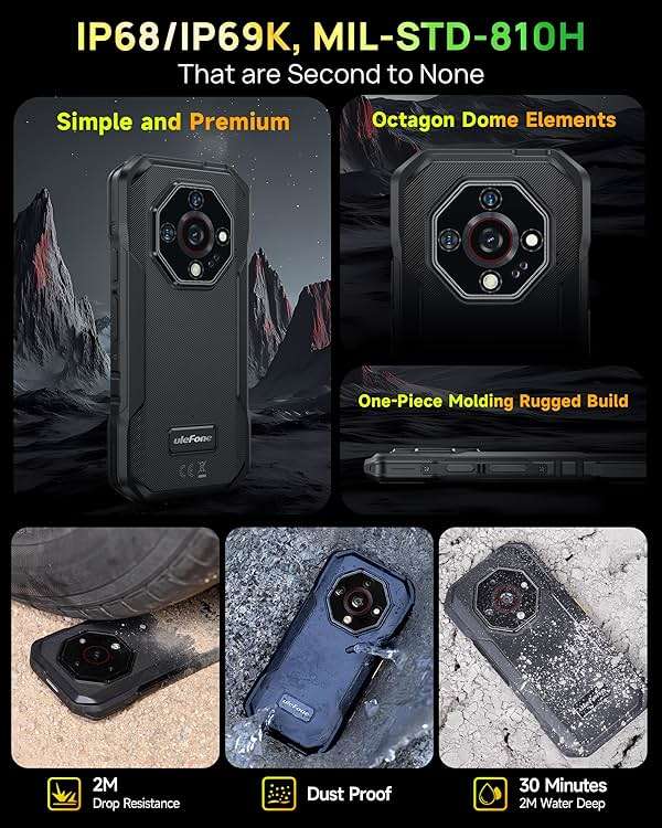 Ulefone Armor X32 Pro 5G Rugged Phone, MTK Dimensity 6300, 16+256GB, Android 15, Widevine L1, 64MP/25MP Night Vision, Dedicated Glare Flashlight, 5G WiFi Hotspot, 5.65” 90Hz, 5500mAh, NFC/GPS - Black - Image 8