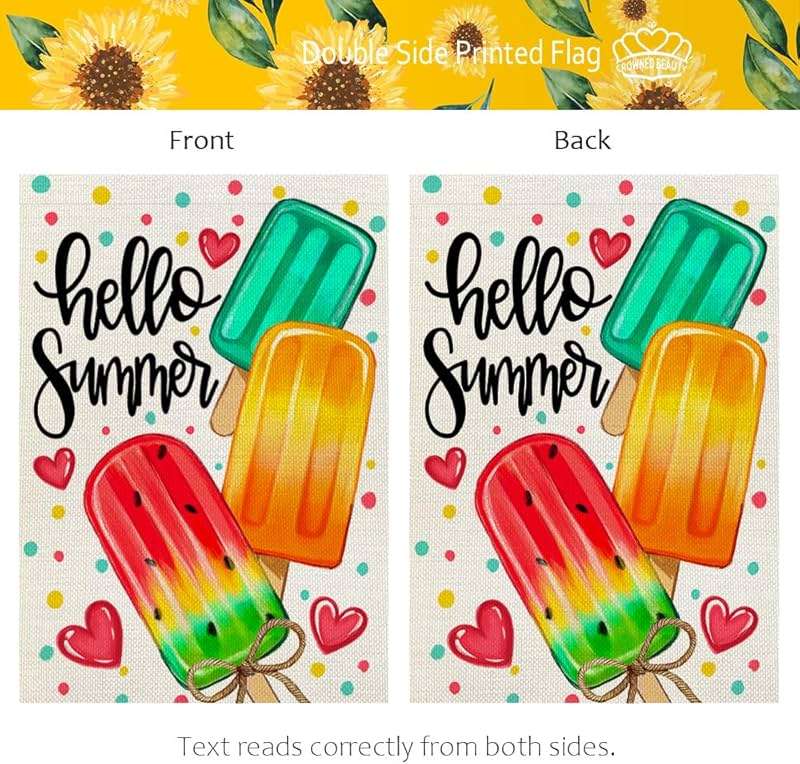 CROWNED BEAUTY Summer Garden Flag Popsicles Double Sided 12x18 Inches Small Burlap Seasonal Welcome Yard Decoration for Outside Porch CF1813-12 - Image 6