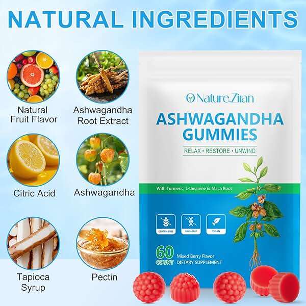 O NATURE . ZIRAN Ashwagandha Gummies - Ashwagandha Supplement for Women & Men for Immune Support & Increased Energy, Stress Relie, Relax, Mixed Berry Flavor - 60 Count - Image 2
