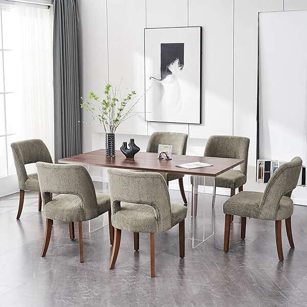 VKNOW Wooden Dining Chairs Set of 6, Modern Fabric Upholstered Dining Room Chair Kitchen Chairs, Farmhouse Dinner Chair for Kitchen Dining Room, Green - Image 1