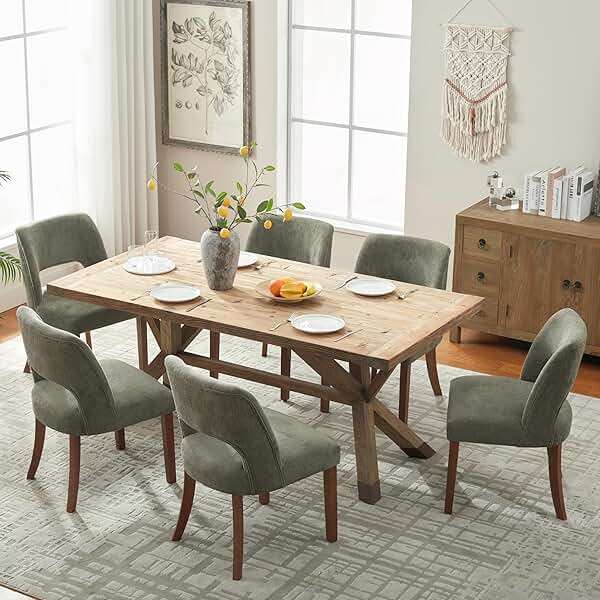 VKNOW Wooden Dining Chairs Set of 6, Modern Fabric Upholstered Dining Room Chair Kitchen Chairs, Farmhouse Dinner Chair for Kitchen Dining Room, Green - Image 5