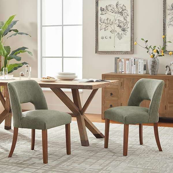 VKNOW Wooden Dining Chairs Set of 6, Modern Fabric Upholstered Dining Room Chair Kitchen Chairs, Farmhouse Dinner Chair for Kitchen Dining Room, Green - Image 6
