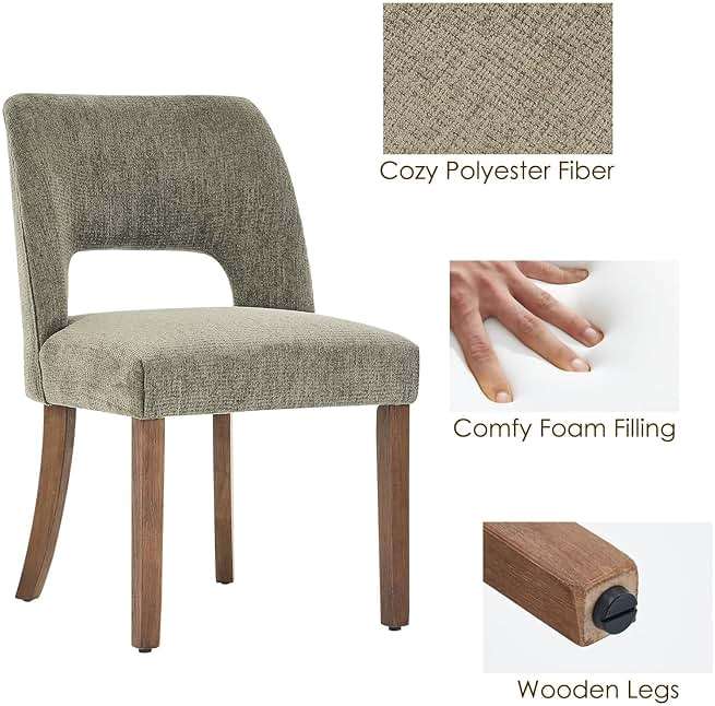 VKNOW Wooden Dining Chairs Set of 6, Modern Fabric Upholstered Dining Room Chair Kitchen Chairs, Farmhouse Dinner Chair for Kitchen Dining Room, Green - Image 9