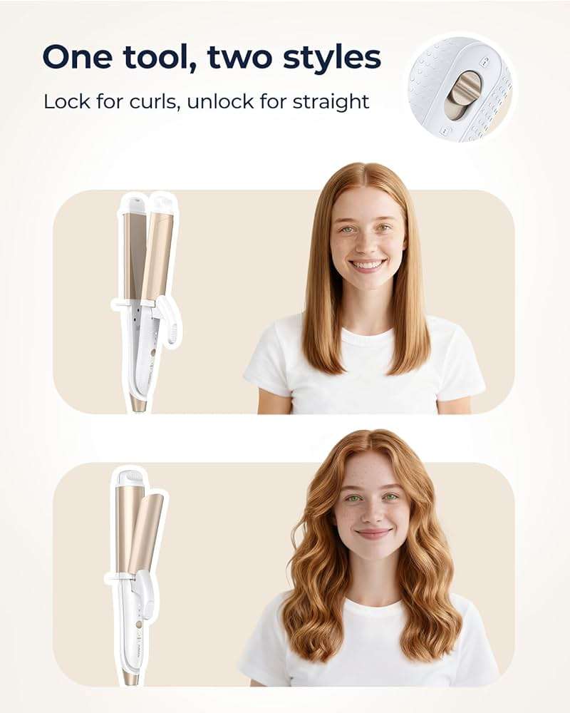 FURIDEN Lite Dual-Voltage Curling Iron: 110V-240V 1 1/2 Inch Ceramic Wide Barrel 2-in-1 Curling Iron for Chin Length Hair - Europe Travel for Soft Curls with Clamp - Image 7